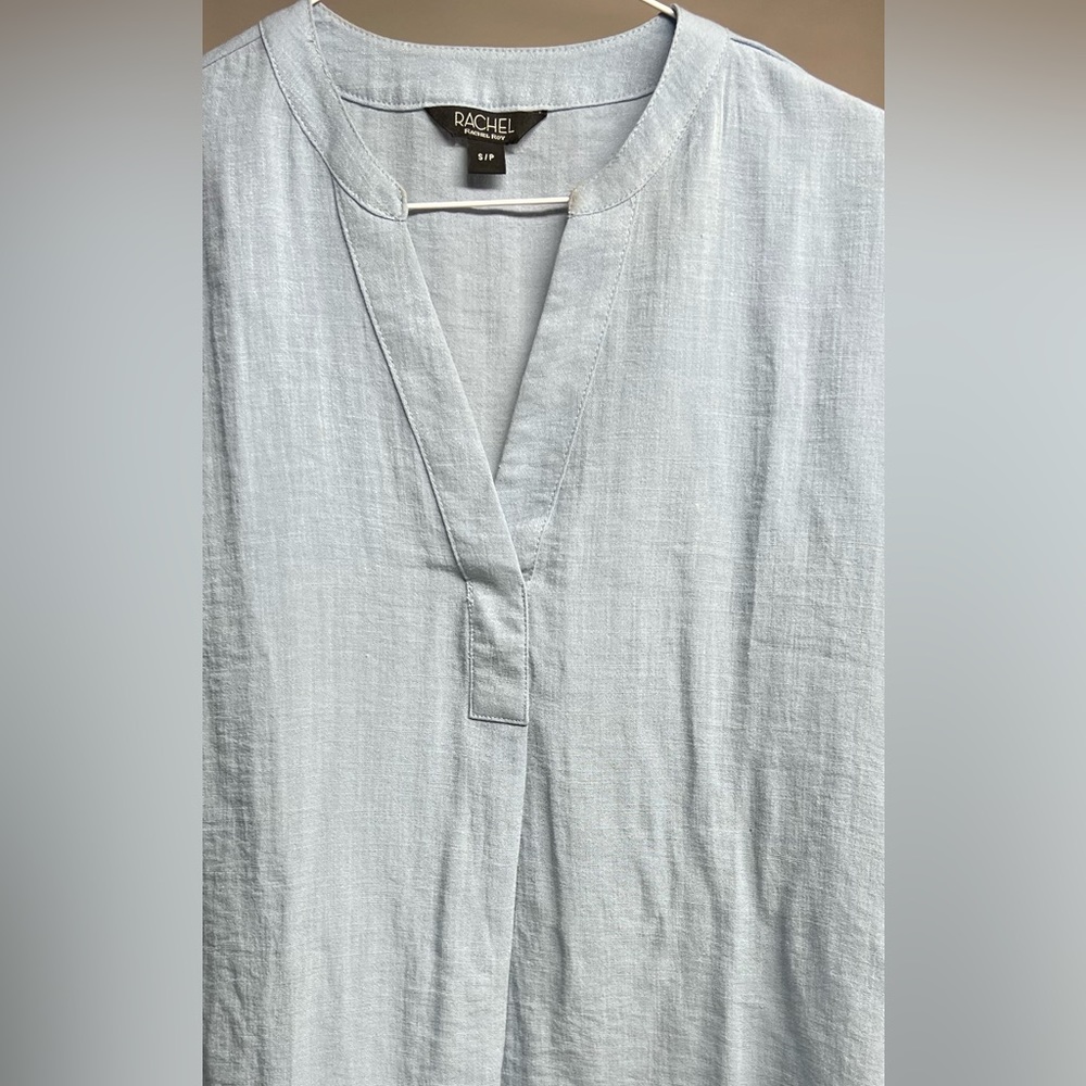 Rachel Roy Women blue V-Neck Short Sleeve tunic top Shirt Size S
